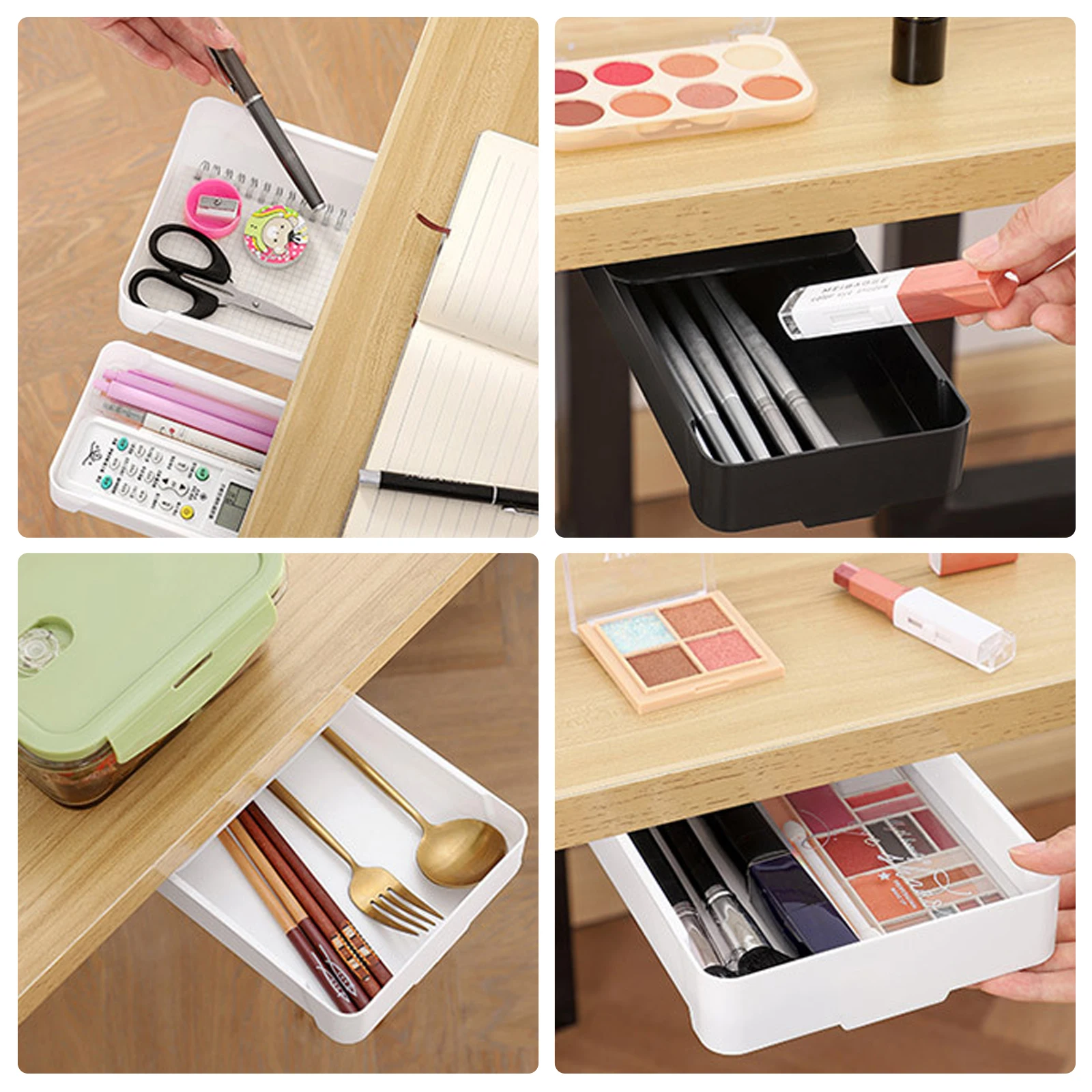 Hidden Under Desk Storage Drawer Small Desk Drawer Reduced Clutter Organizer Self Adhesive Drawer with Smooth Sliding Track
