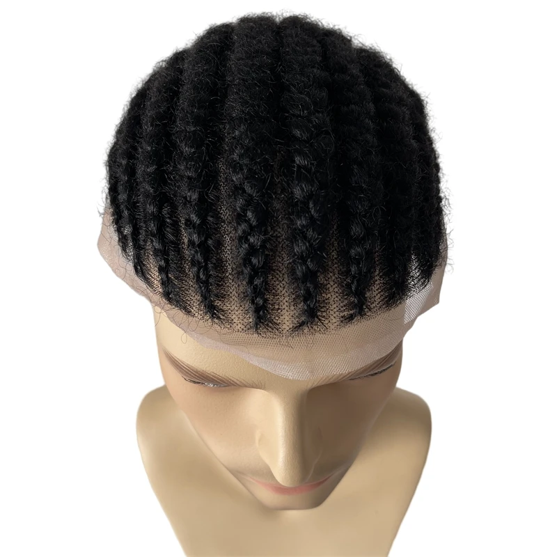 Indian Virgin Human Hair Replacement Black Color Afro Corn Braids 8x10 Full Lace Toupee for Black Men