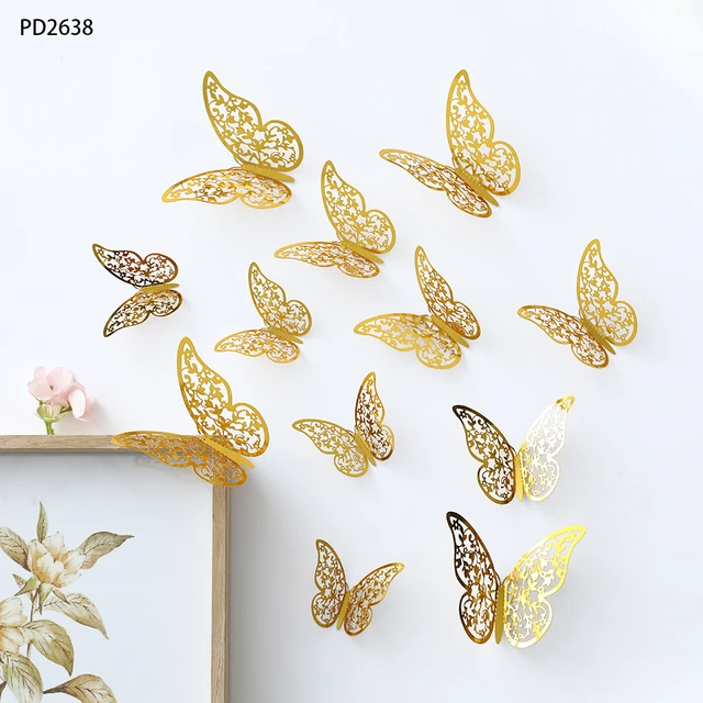 36pcs 3d Butterfly Wall Decor Rose Gold Butterflies Wall Stickers