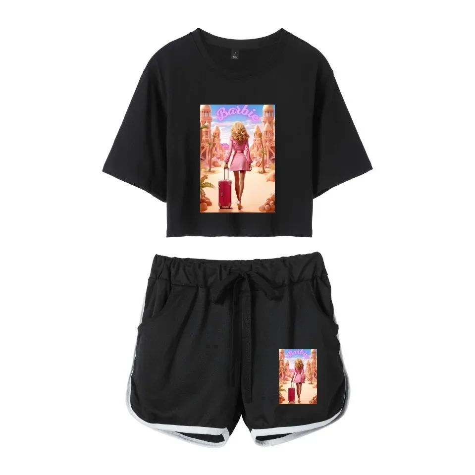 

MINISO Barbie The Movie Peripheral Two-dimensional Girls' Waistless Casual Short-sleeved Shorts Two-piece Set Is The Best Gift