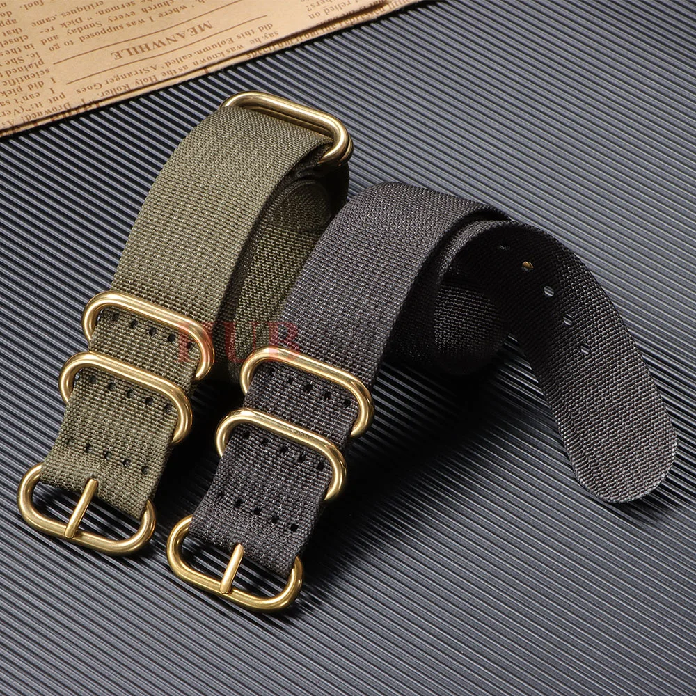 Gold Buckle High-Density Nylon Watch Band - Durable Woven Canvas Strap