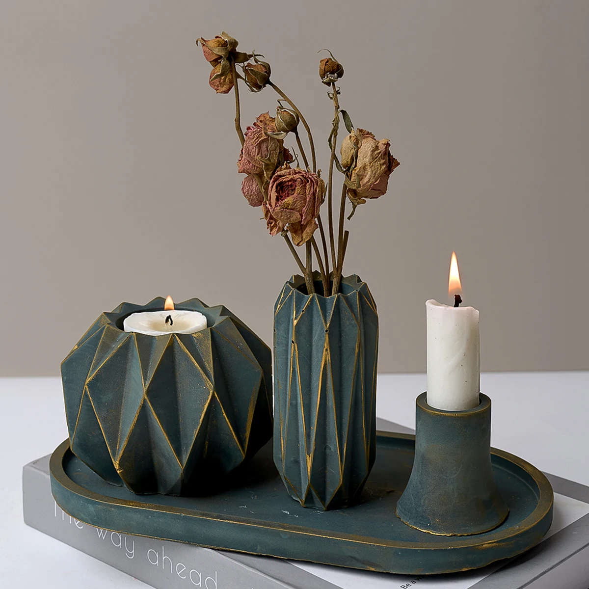 Geometric Round Candle Cup Set Mold Cylindrical Vase Candle Holder Gypsum Cement Pouring Silicone Mold DIY Craft Gift Home Decor