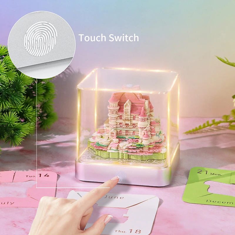 【W】타임피스 캘린더 2026 LED 조명이 있는 데스크 캘린더 3D 떼어내는 캘린더 종이 조각 예술 메모장 메모패드 선물 크리스마스