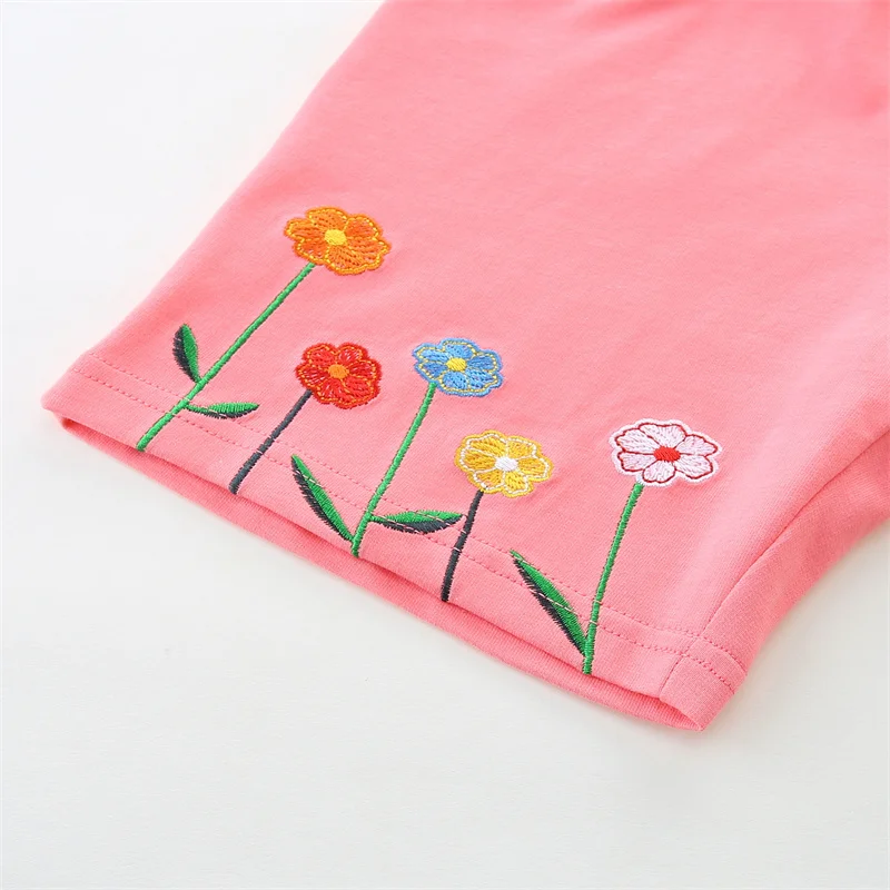 Jumping Meters 2-7T Summer Shorts For Boys Girls Pockets Flower Applique Baby Drawstring Toddler Short Pants Fashion Kid Clothes