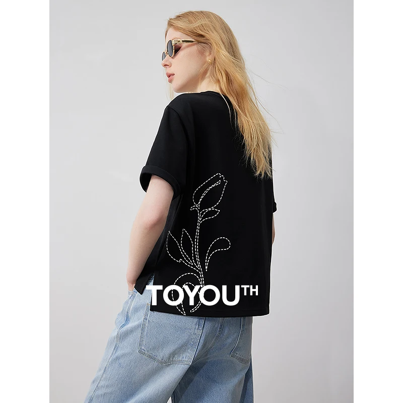 Women Cotton T-shirt Summer Lily Blossom Tee