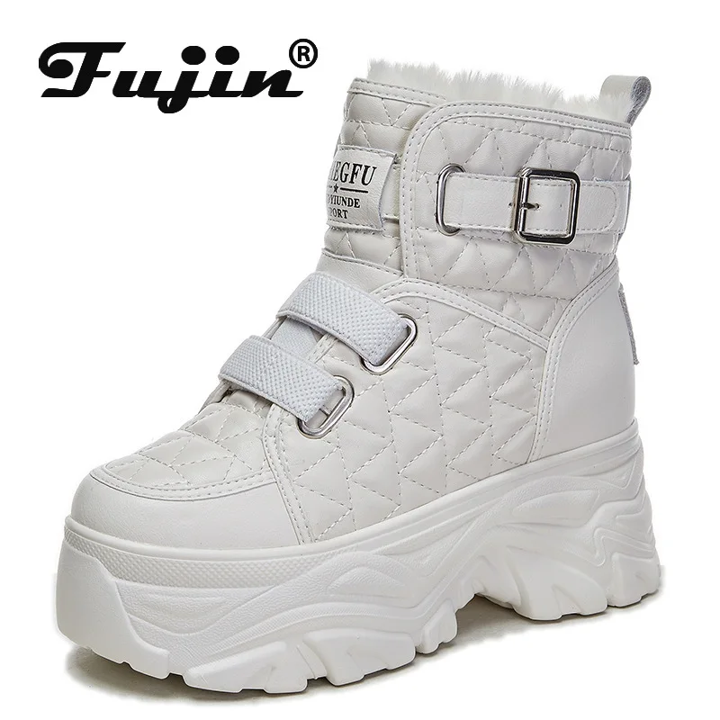 

Fujin 8cm 2024 Down Weave Women Warm Chimney Hidden Heels Platform Wedge Spring Autumn Winter Plush Booties Warm Fashion Shoes