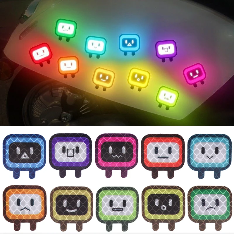 10 pz/set Cartoon Square People adesivi riflettenti per auto Night Safety Warning Mark bike moto Body Reflector decalcomanie Sticker