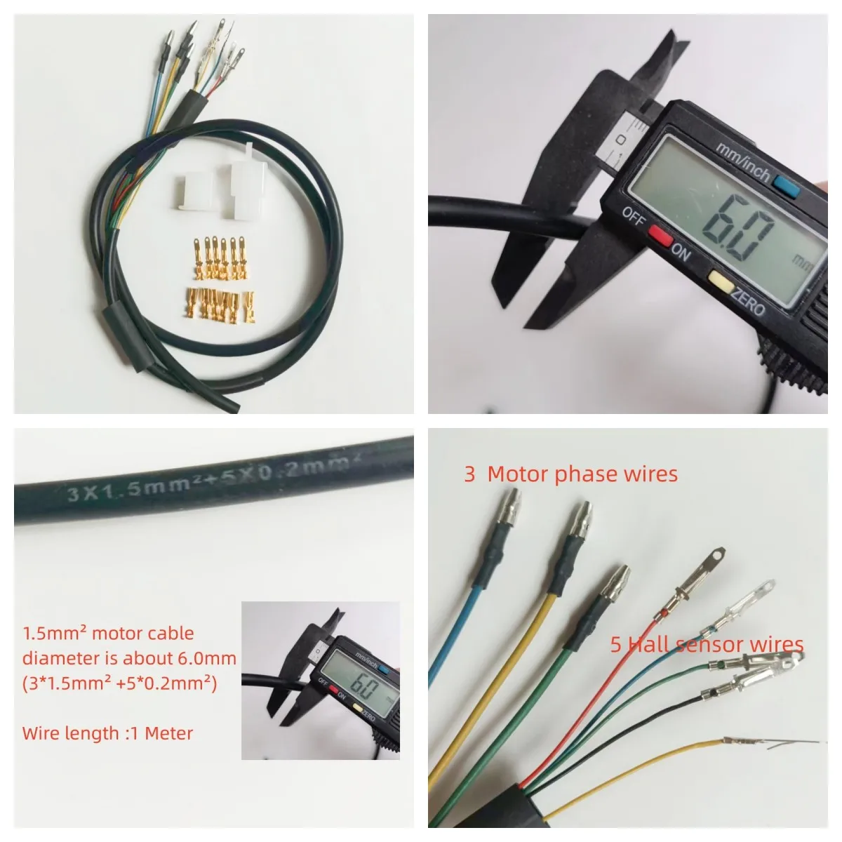전기 자전거 250W 350Wwheel 모터 와이어 전기 스쿠터 모터 라인 500W 허브 모터 케이블, 총알 커넥터 포함