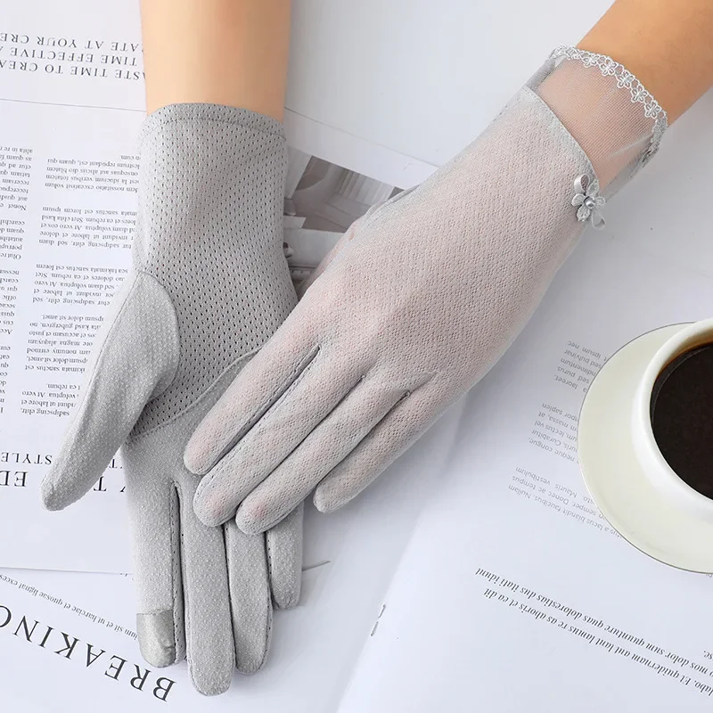 Summer Women Driving Gloves Autumn Non Slip Sunscreen Anti-UV Short Gloves Women Thin Ice Silk Lace Touch Screen Glove for driving gloves