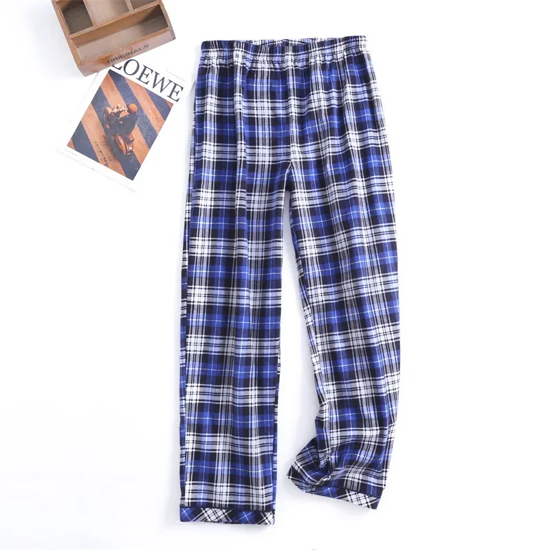 Autumn and Winter Men's Newest Cotton Flannel Brushed Trouser Suit Plaid Design Clothes with Button Pajama Set Homewear Men Suit