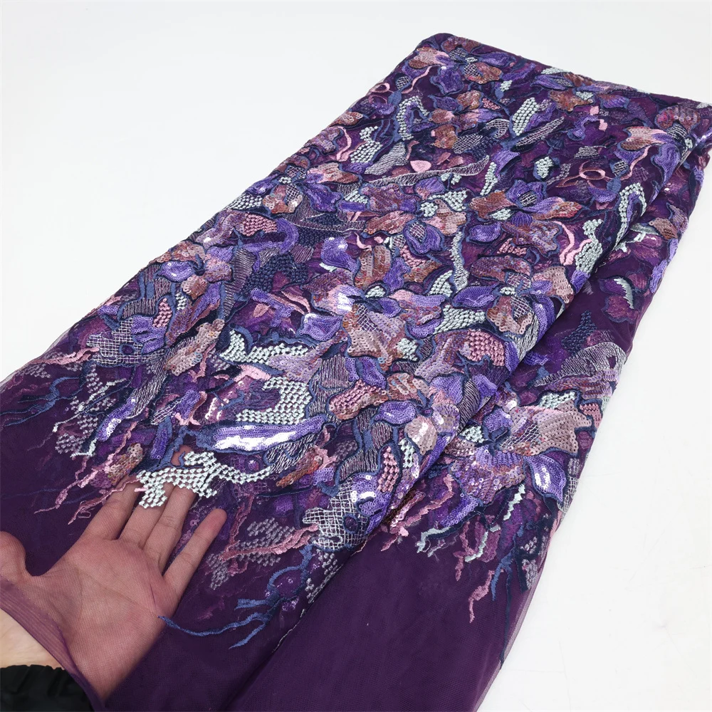 

African Sequins Lace Fabric 2023 High Quality Embroidery Nigerian French Tulle Lace Material For Wedding Dress Sewing QF2008-1
