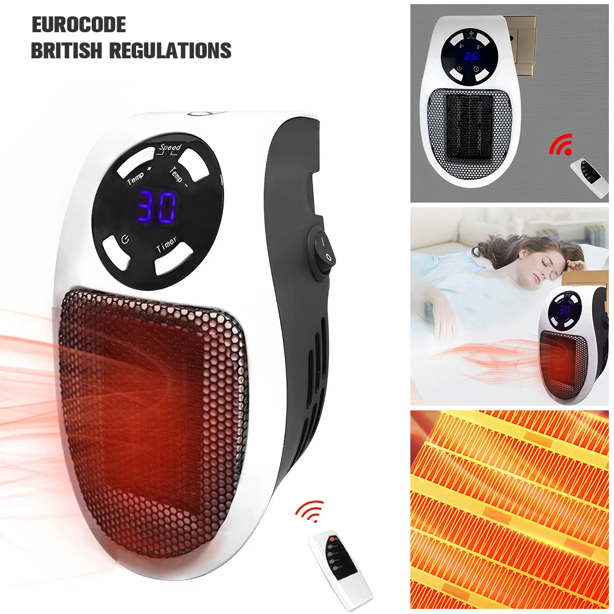 Calentador de ventilador de enchufe, Mini calentador eléctrico de espacio, calentador de salida de portátil con LED, termostato ajustable y temporizador silencioso| | - AliExpress