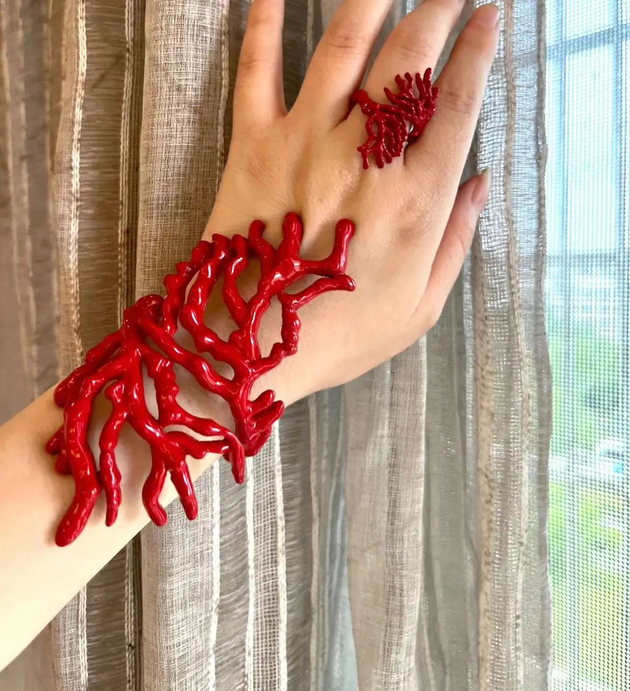 Z Exaggerated Hip Hop 2024 Summer New Red Coral Bangles