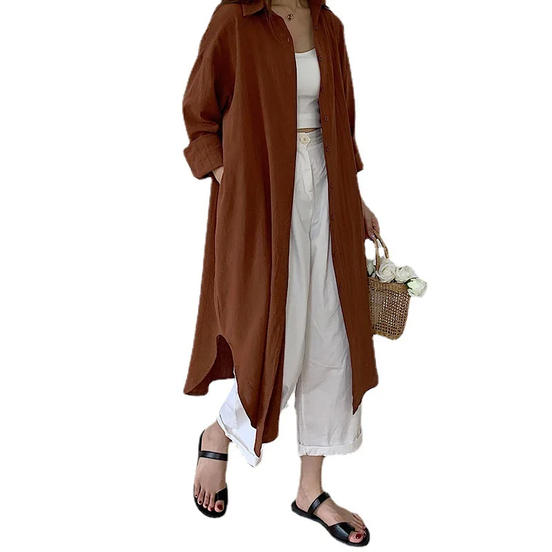 2023 new Long White Shirt Dress for Women Linen Cotton 2023 Spring Summer Casual Korean Clothing Vintage Oversized Midi Robe