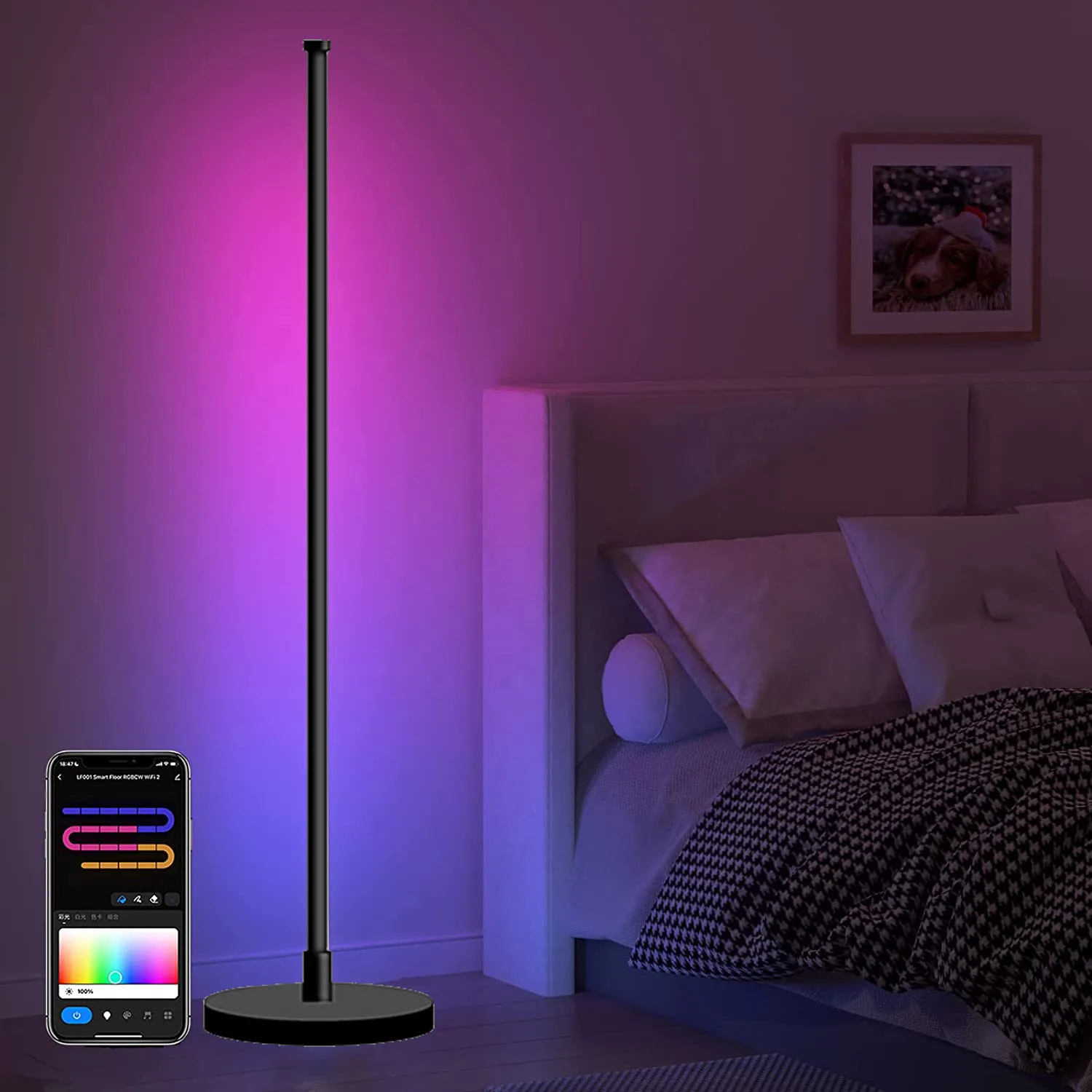 Voice Control RGB Modern Floor Lamp Smart Corner tuya Lamp Bedside LED Standing Lights for Living Room Bedroom Living Room Decor