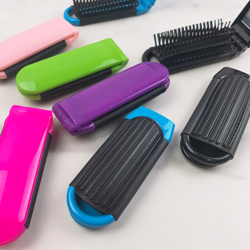 Compact Dual-Use Folding Hair Brush with Mirror - Portable and Heat-Resistant