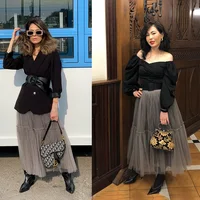 Maxi Long Tulle Skirts for Women Black Gothic Pleated Skirt Casual Party Fairycore Summer Winter Jupe Longue 2022 Falda Mujer - Image 2