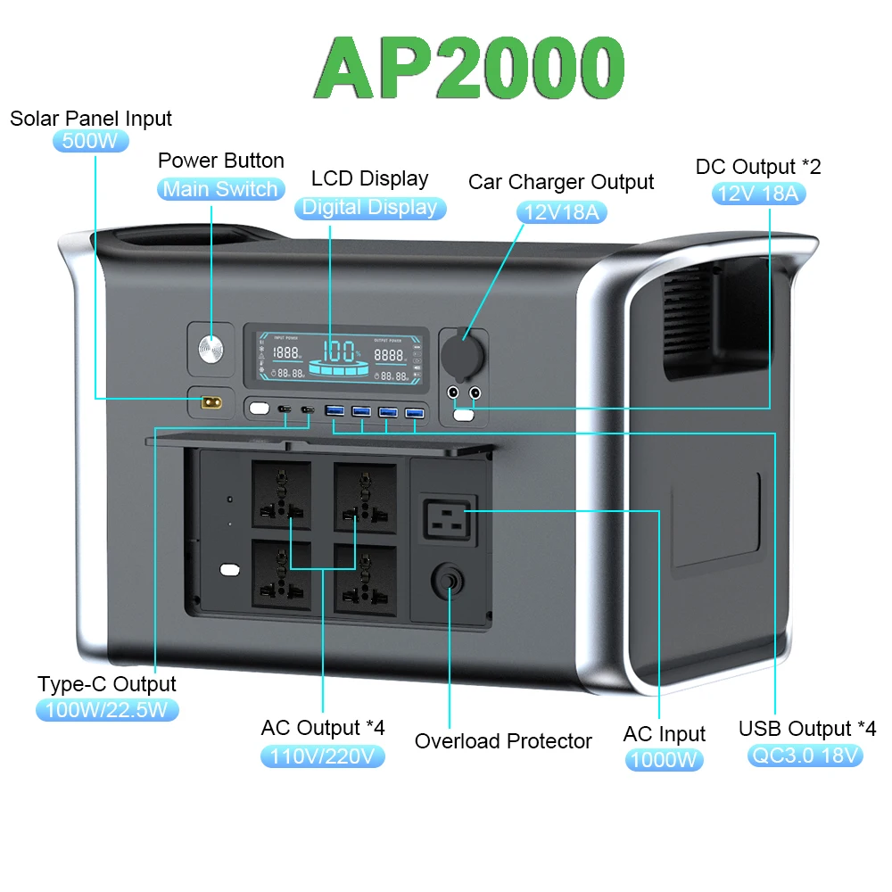 2600W 1800W 500W Portable Power Station 1024wh 345wh Lifepo4 Battery Powerful Power Bank Solar Generator Emergency Power Supply 3