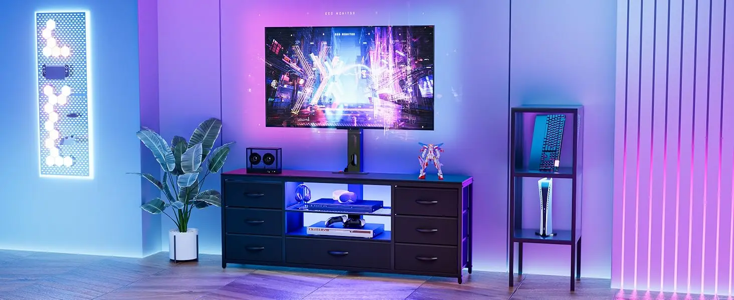 TV Stand with LED Lights for Gaming Room Living Room Bedroom