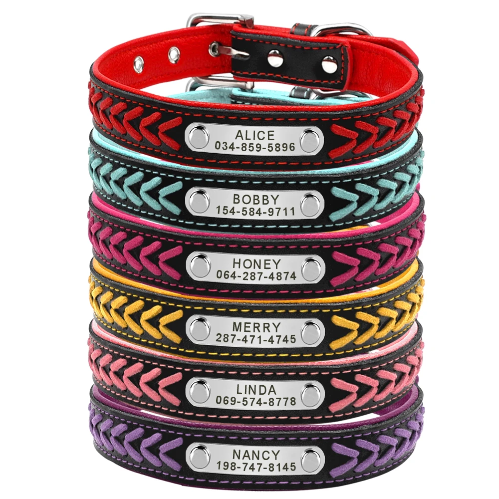 Dog Collar Personalized Custom Engraved Puppy Cat Nameplate Adjustable For Small Medium Large Dogs Pug
