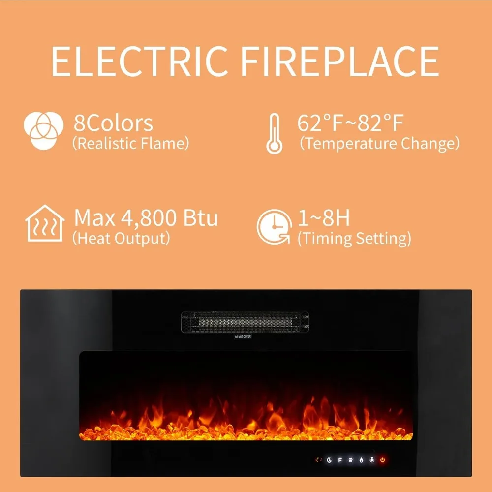 Wall Unit Entertainment Center with 40" Electric Fireplace, Includes 80" Floating Fireplace TV Stand, 2 X Wall Cabinets 3