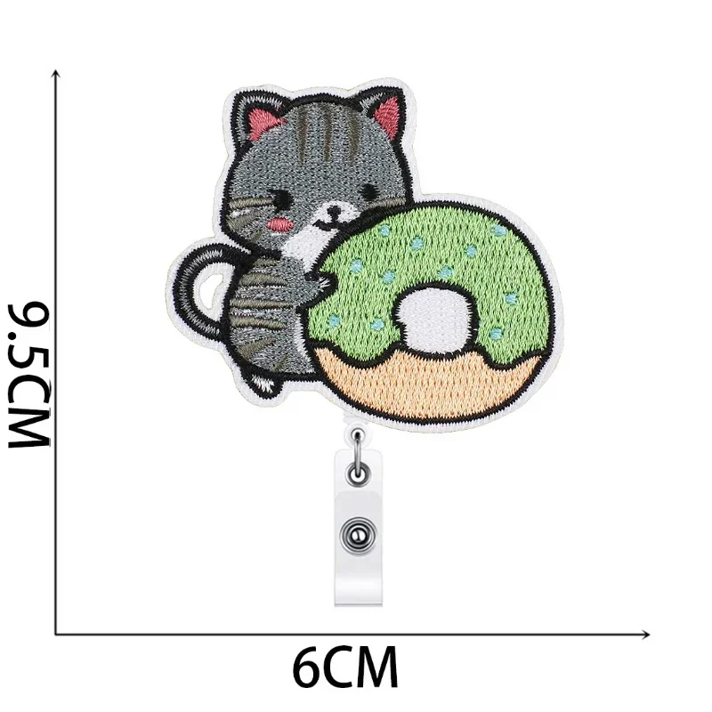 1pc Embroidery Cartoon Cat Badge Reels Cute Cartoon Animals Badge Reels Nurse Chest Pocket Work Card ID/IC Card Holder