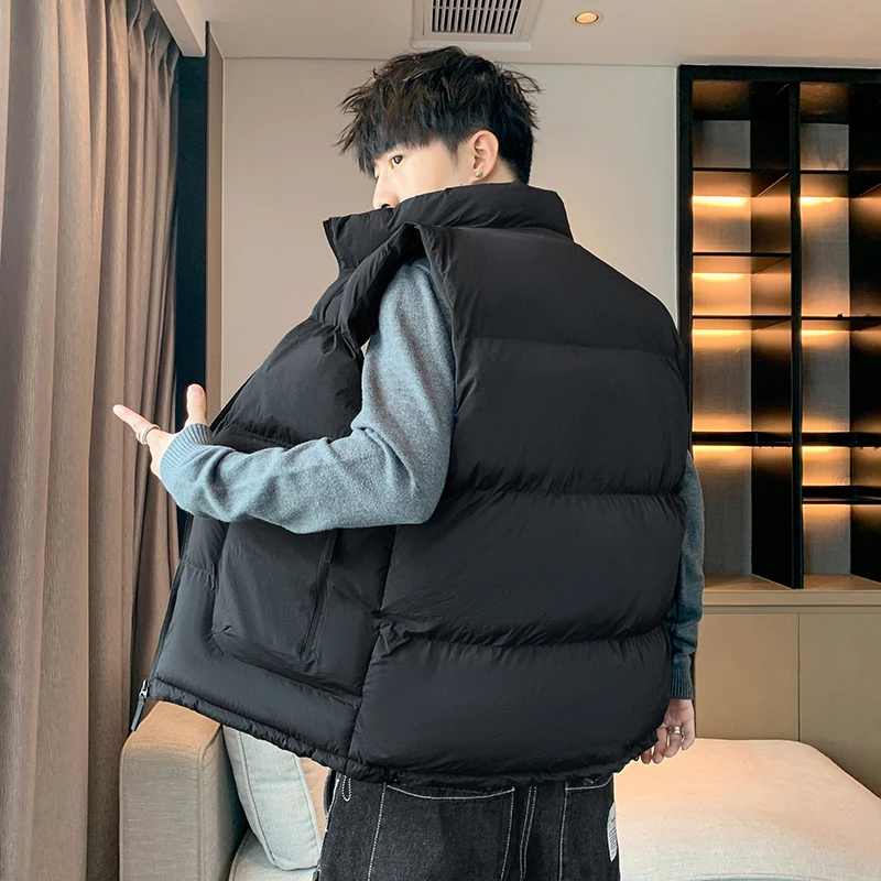New Men'S Autumn And Winter Fashion Sports Leisure Down Cotton Vest Youth Trend Versatile Standing Collar Warm Waistcoat Coat