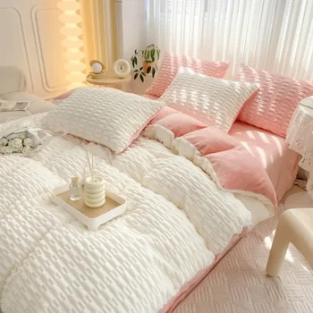 2024 nuova classe A set di quattro pezzi in velluto di coniglio di grado materno e infantile, lenzuolo addensato, lenzuolo con angoli in tinta unita 1