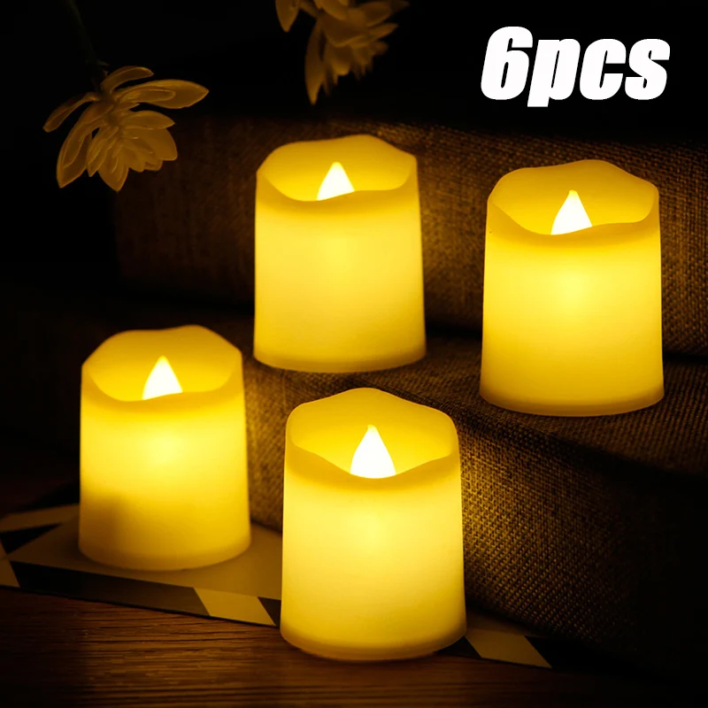 6pcs Flameless Flashing Led Candle Button Battery Lamp Tea Light Simulation Home Wedding