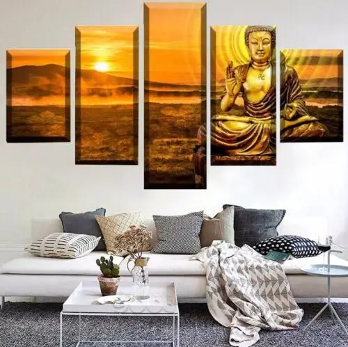 

5Pcs Golden Buddha Pictures Canvas Paintings Poster Wall Art HD Print Home Decor No Framed Modern 5 Panel Room Decor Abstract