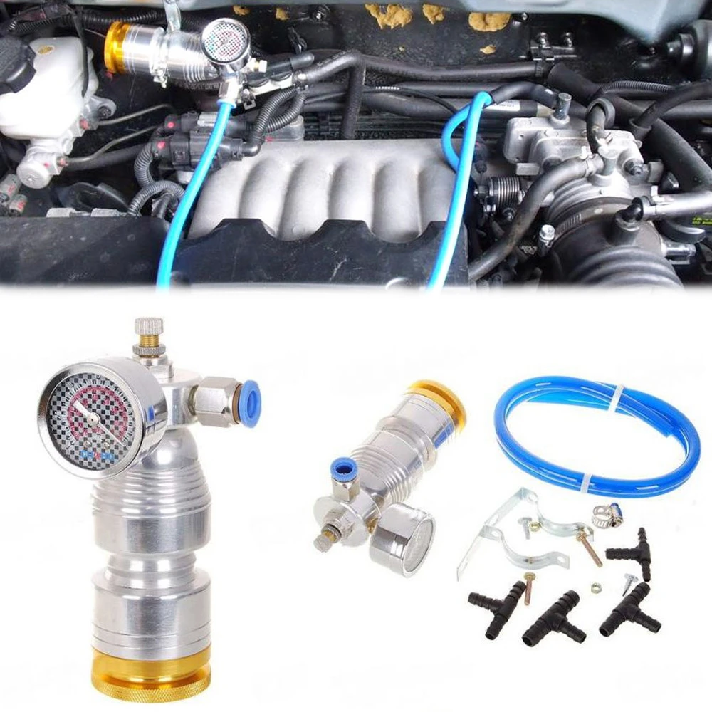 1 Set Auto Universale Alimentazione Carburante Micro Aria Kompressor/Compressore Risparmio Carburante Con Misuratore Di Pressione Ricambi Auto