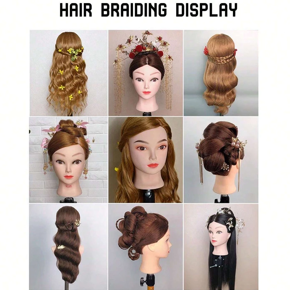Long Synthetic Fiber Hair Mannequin Head With Free Clamp Stand Hairdresser Training Manikin Cosmetology Doll Head For DIY Braid Best Sellers In Hair Extensions & Wigs