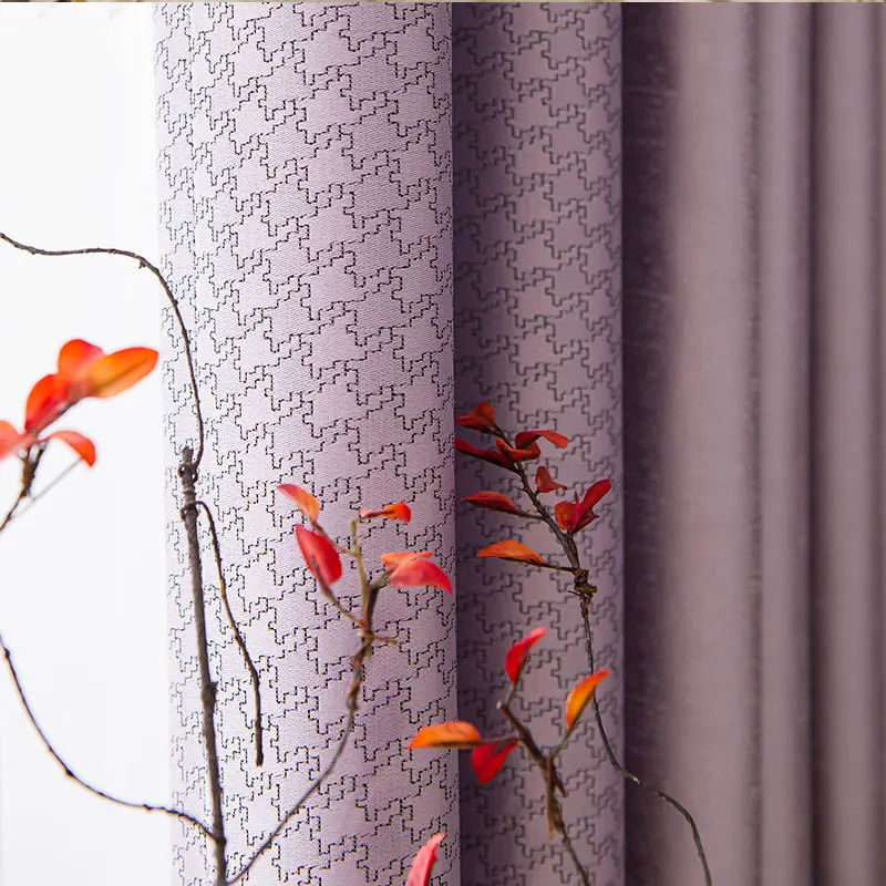 

Simple Jacquard Living Room Curtains Thick Blackout Bedroom Bay Window Cortina Balcony Curtain Finished Product