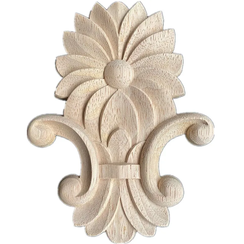 1PC Wood Carved Corner Onlay Applique Unpainted Furniture Cabinet Decorative Figurines Wooden Miniature Furniture Accessories