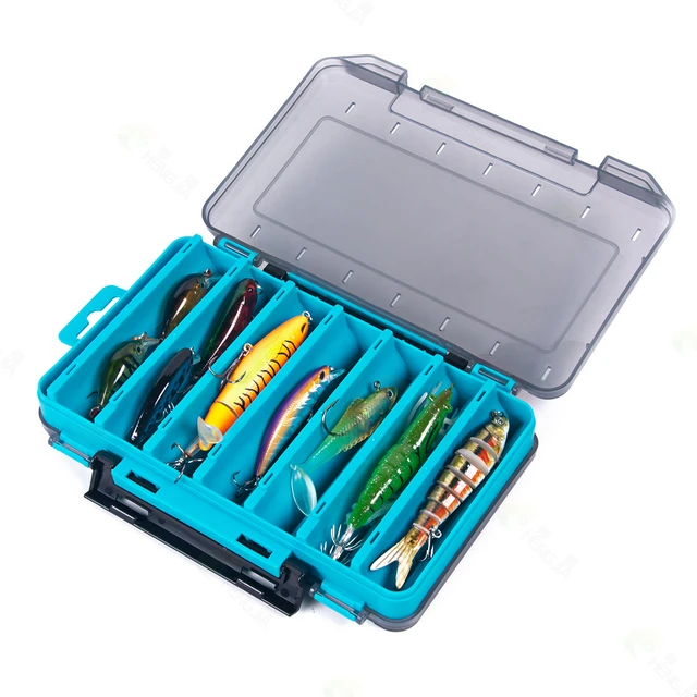 14 Compartments Large Fishing Tackle Box Double Sided Case Bait Lures Hook  Container Plastic Storage Case Multi-Grids Box Pesca