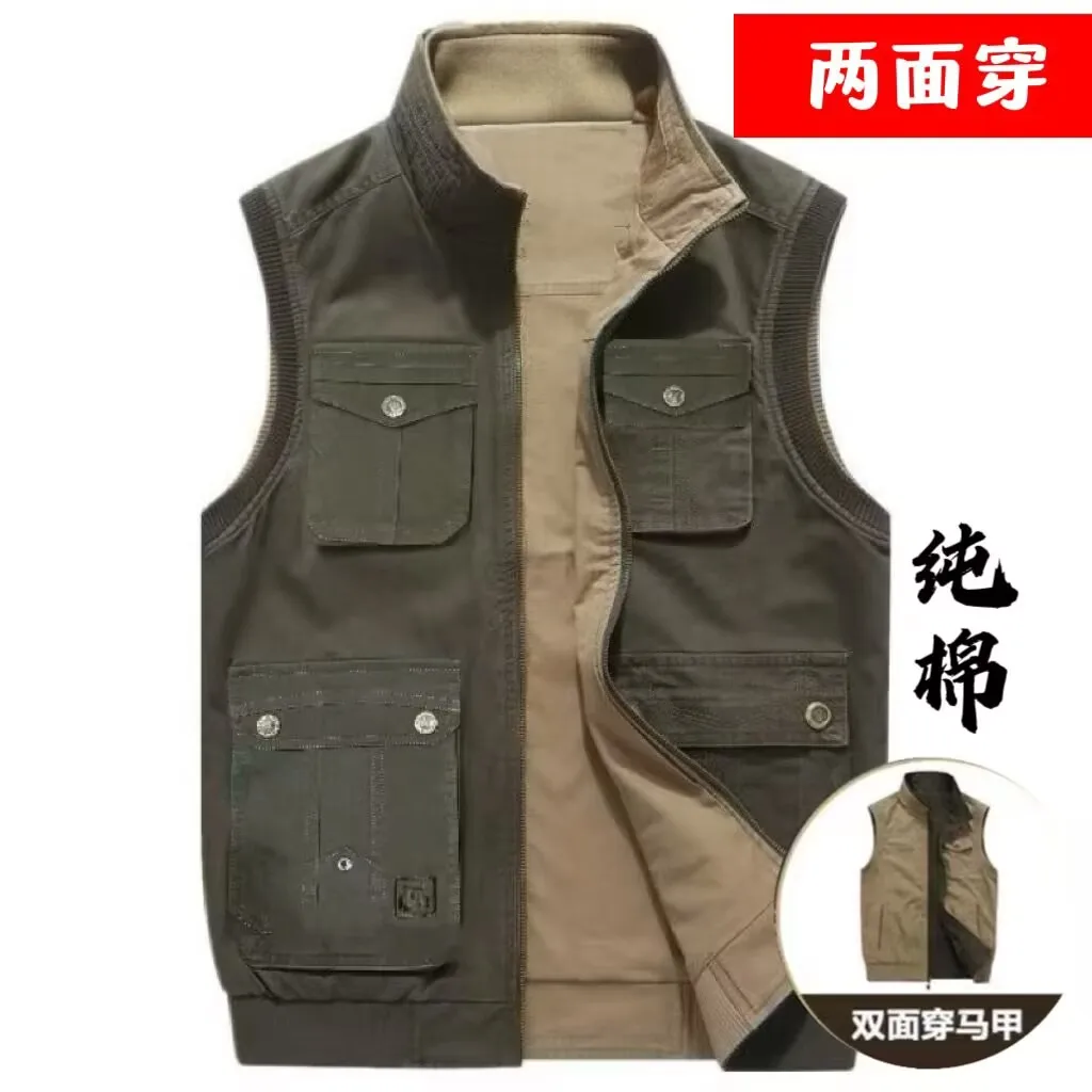 2023 Autumn winter Mens Vests Sleeveless Tactical Photographer Jacket Cotton Multi Pocket Vest Male Waistcoat Coat Plus Big Size