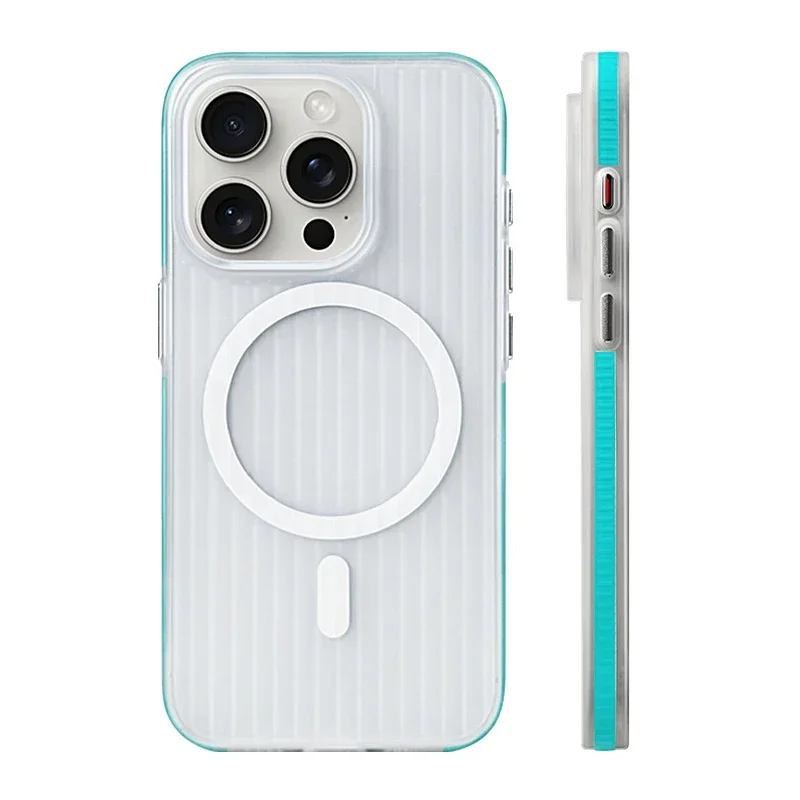 Geometric 3D Stripes MagSafe Wireless Charging Phone Case with Anti-Fall Bumper and Frosted Finish