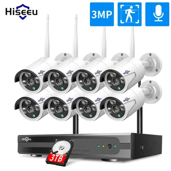 Hiseeu-비디오 감시 키트, 10CH NVR 5MP 3MP 와이파이 야외 방수 무선 CCTV 시스템 IP 카메라 보안 보호 세트