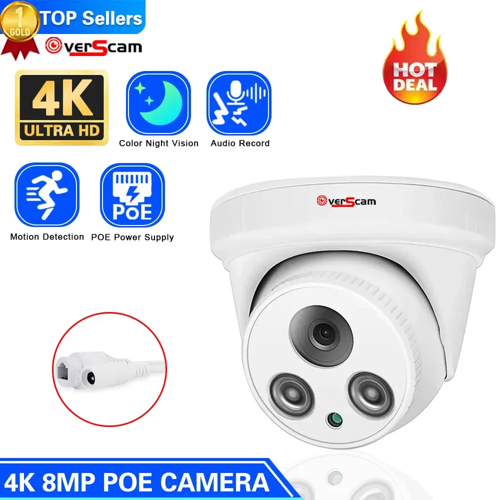 

4K Security Camera 8MP IP Metal Camera PoE IR Night Vision CCTV Camera H.265 Built-in Mic Protocol Video Surveillance Cameras