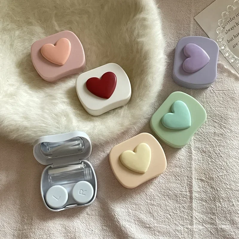 여성용 컬러 콘택트 렌즈 박스, 캔디 컬러 스퀘어 러브, 휴대용 거울 콘택트 렌즈 박스, 여행 간편한 휴대 보관 용기