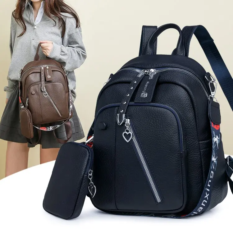 Trendy Leather Backpack Simple Travel Women's Bag 2025 New Fashion Retro Style Casual Daily Use Soft Shoulder Strap - 3