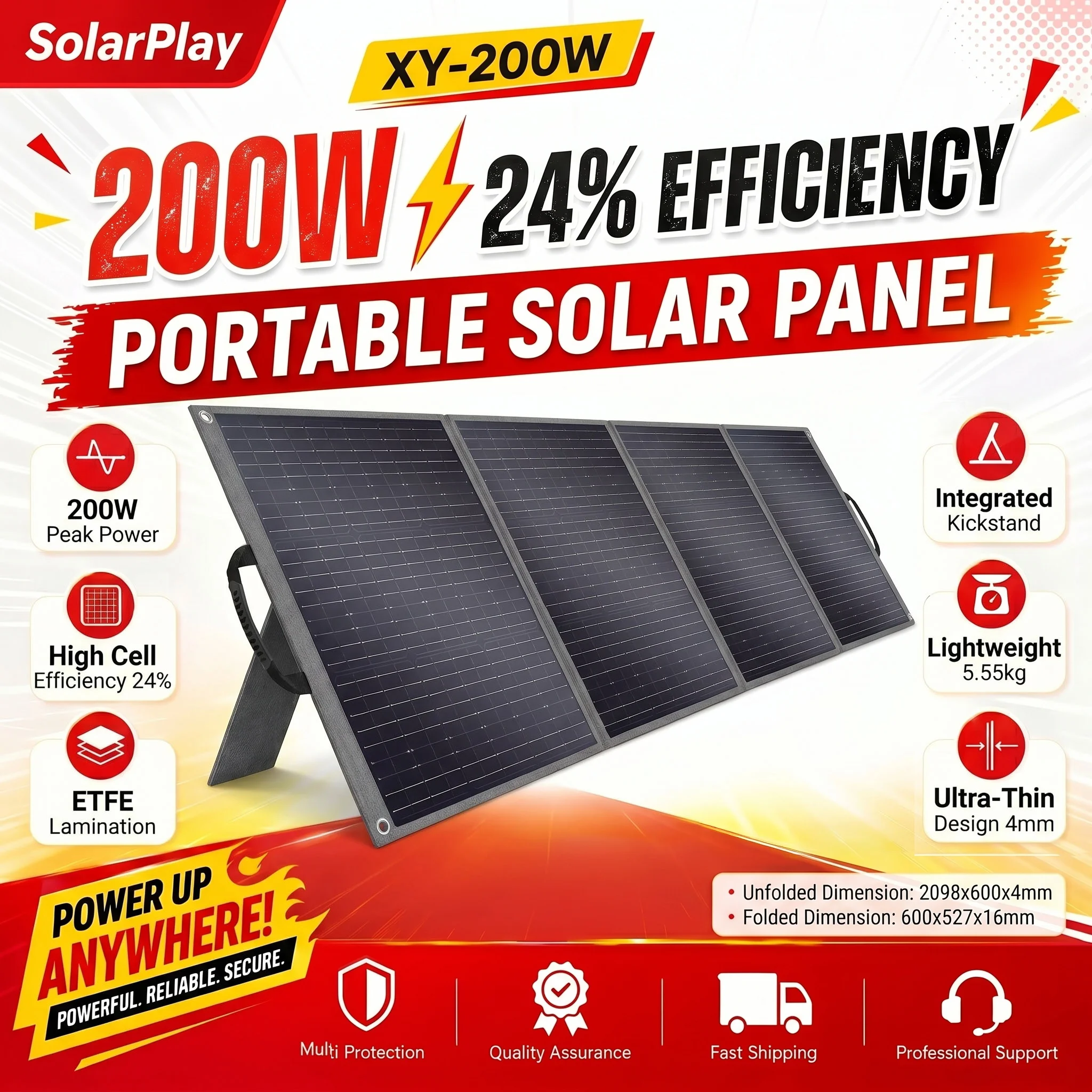 Panneau solaire monocristallin Solar Play 200W, alimentation portable, système photovoltaïque complet pour le camping, la maison et les situations d'urgence 1 Panneau solaire monocristallin Solar Play 200W, alimentation portable, système photovoltaïque complet pour le camping, la maison et les situations d'urgence 1