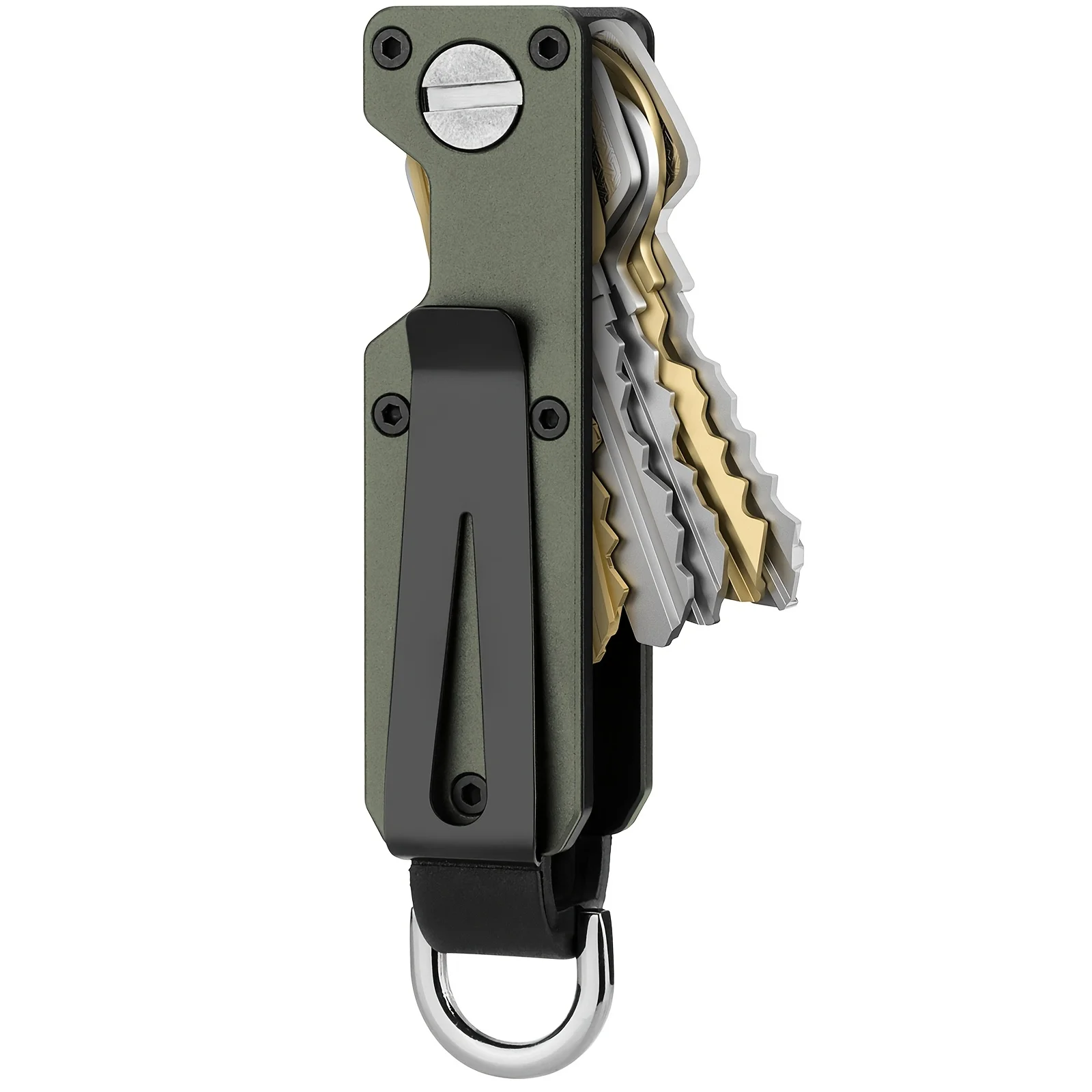 Sleek Black & Gold Compact Aluminum Key Organizer with Carabiner Clip