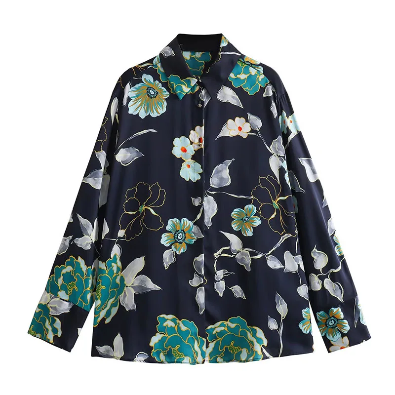 

Women 2023 Autumn Fashion Flower Printed Blouse Vintage Turn-Down Collar Long Sleeve Female Shirts Blusas Chic Tops