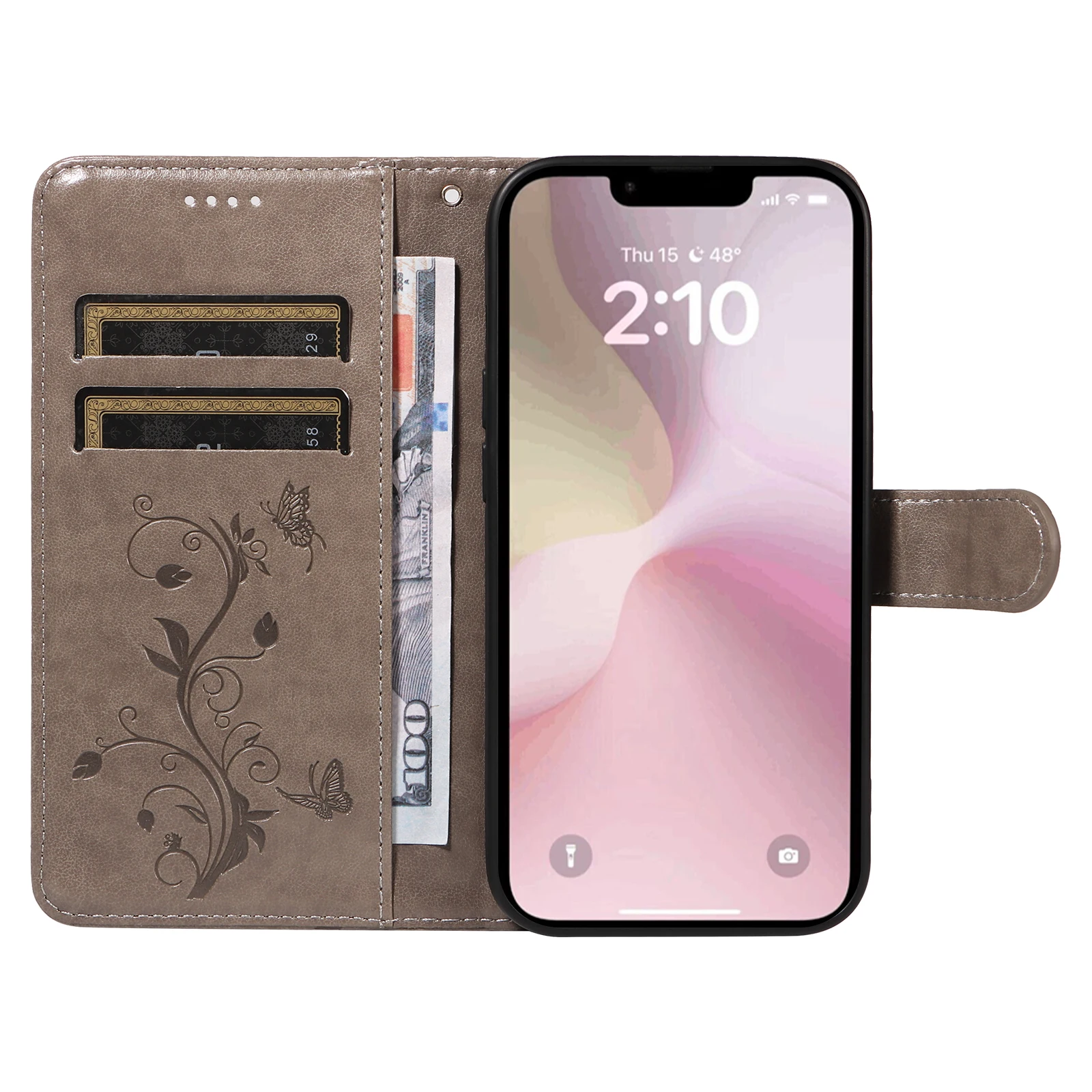 Embossed Flower Design Leather Wallet Flip Case with Card Holder