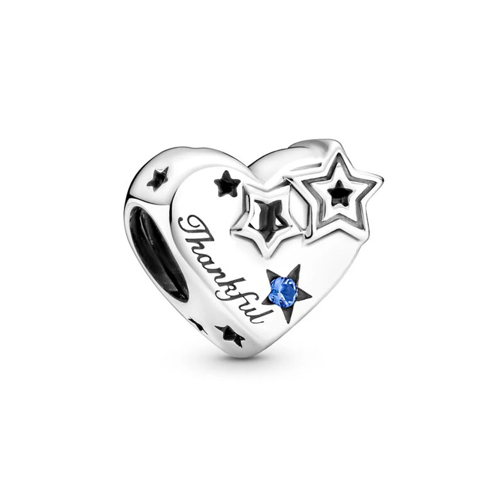 

Authentic 925 Sterling Silver Bead Thankful Heart & Stars Charm Fit Pandora Women Bracelet Bangle Gift DIY Jewelry