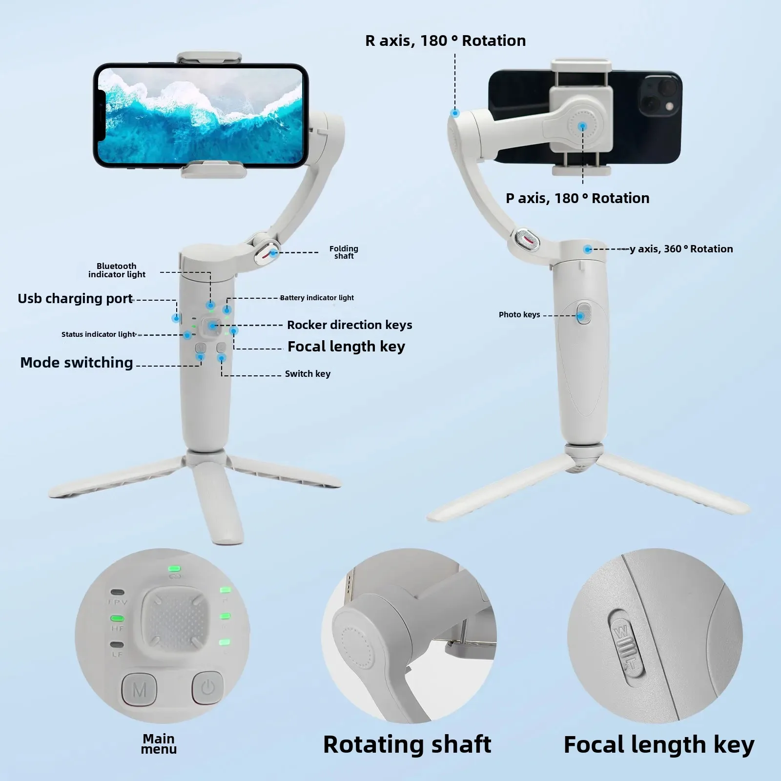 Handheld Mobile Phone Three-Axis Stabilizer Single-Axis Selfie Stick Video Live Broadcast APP Follow-Shooting Intelligent Anti-