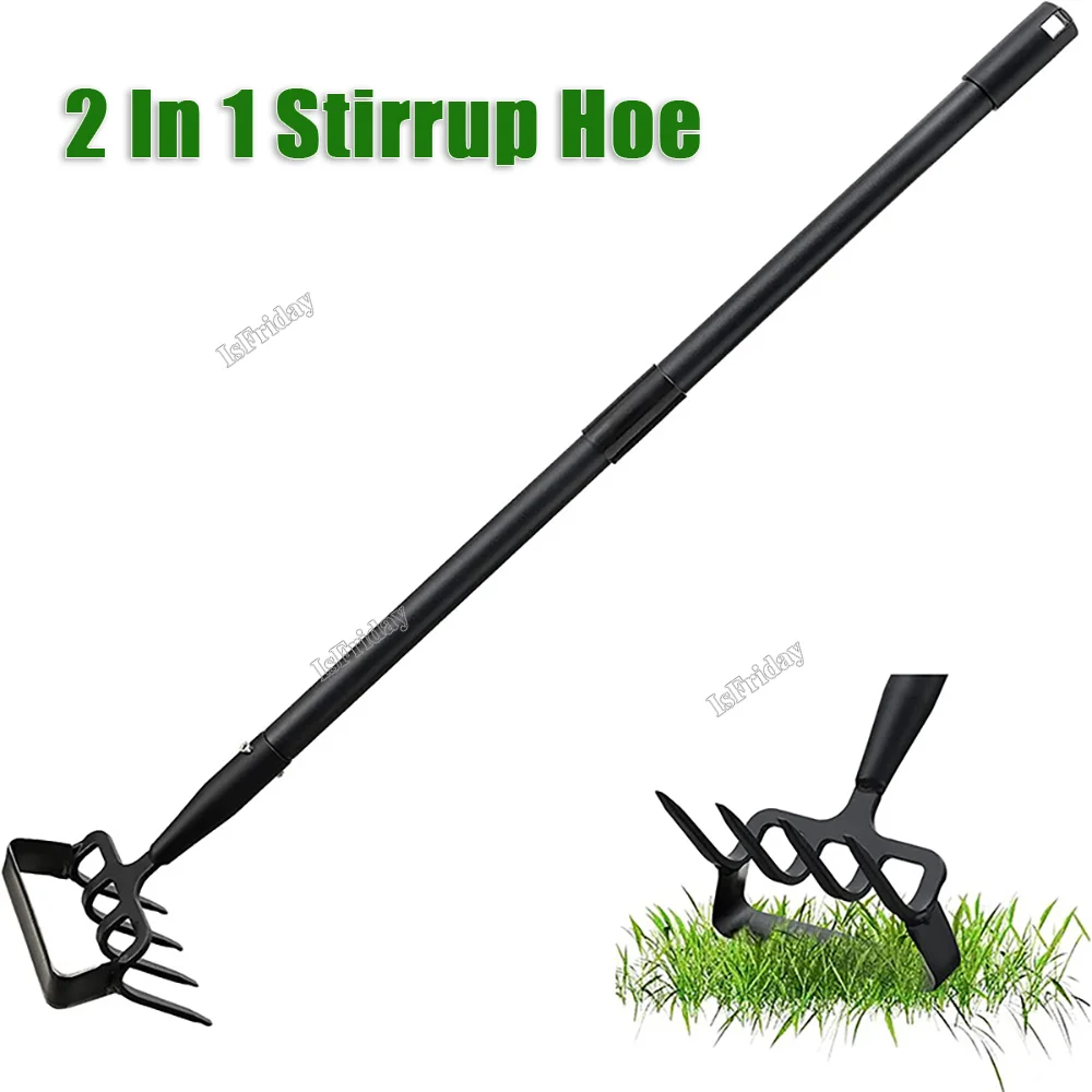 2 in 1 Stirrup Hoe and Cultivator Heavy Duty Garden Hoe Weeding Hoe