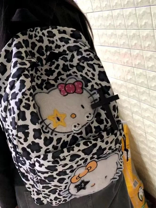 Sanrio Hello Kitty Gothic Fashion Backpack Y2k Punk Vintage Schoolbag Japanese Harajuku 2000s Aesthetic Large Capacity Backpack