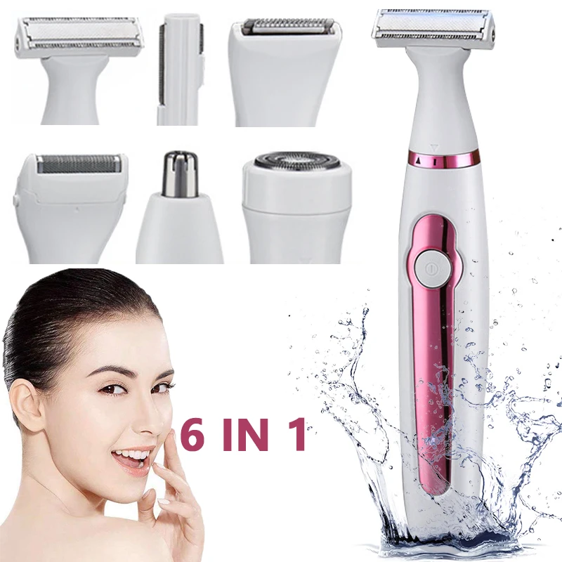 

6in1 Set Electric Epilator Women Female Shaver Leg Body Hair Removal Face Lady Razor Bikini Trimmer Facial Hair Remover Wet&Dry